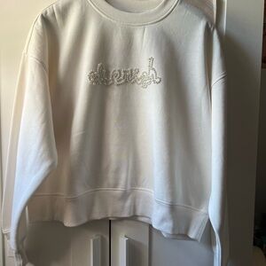 H&M White Sweatshirt with Pearl Embellishment that reads Cherish